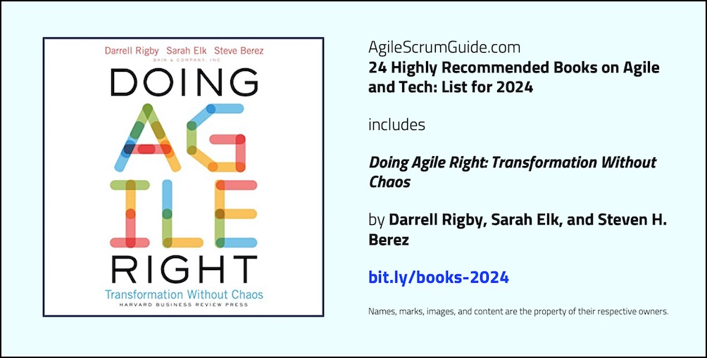 Agile Scrum Guide - 24 Highly Recommended Books on Agile and Tech - List for 2024 - v Dec 15 2023 - 13 - Doing Agile Right - Tw LwRes