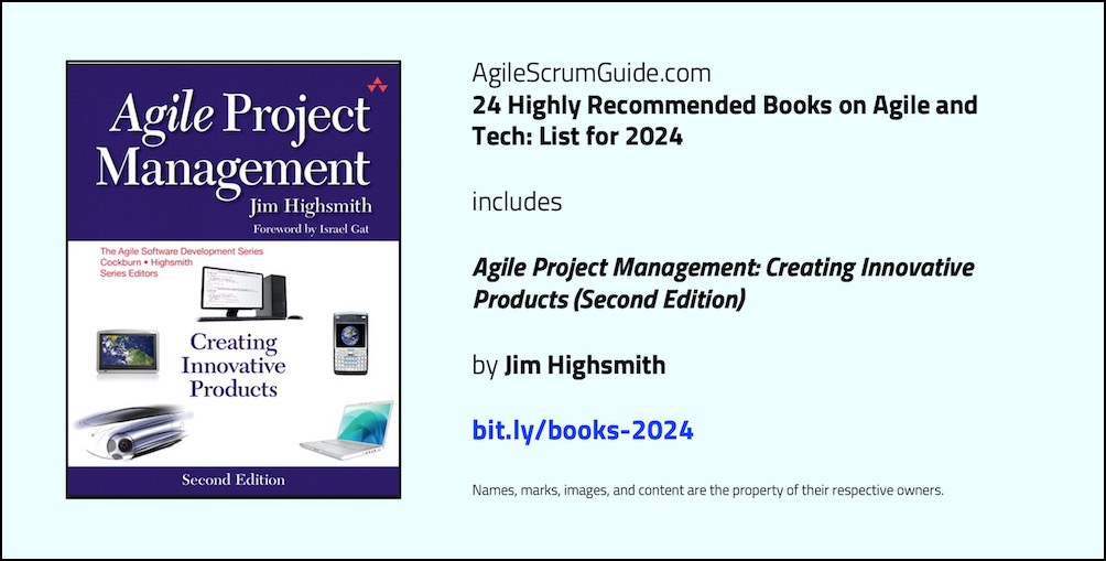 Agile Scrum Guide - 24 Highly Recommended Books on Agile and Tech - List for 2024 - v Dec 15 2023 - 3 - Agile Project Management - Tw LwRes